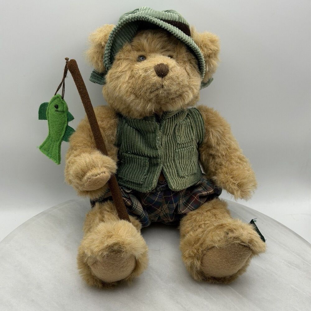 Russ Montana Fishing Teddy Bear Plush Rod Fish Outfit 12" Stuffed Animal